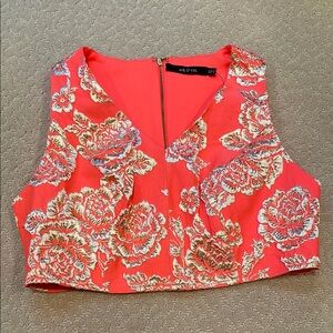 Ark & Co coral gold floral crop top women medium
